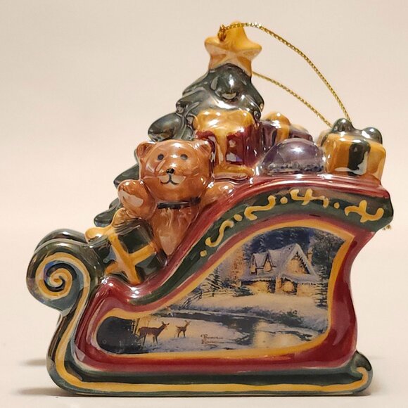 Thomas Kinkade Glitter Sleigh Porcelain Ornament New Bradford Editions 2004 BNIP - Picture 2 of 14
